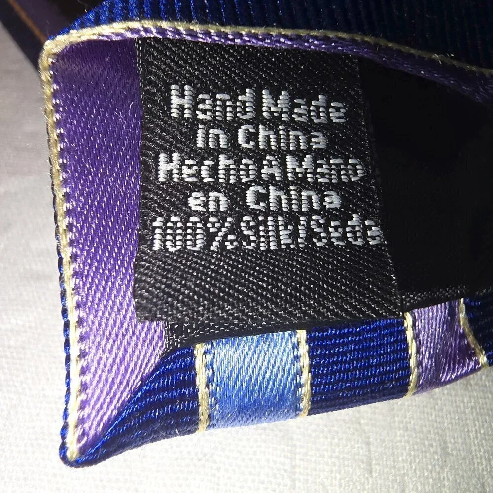 DUCK HEAD HANDMADE SILK TIE DIAGONAL STRIPES IN LIGHT BLUE NAVY AND PURPLE EUC